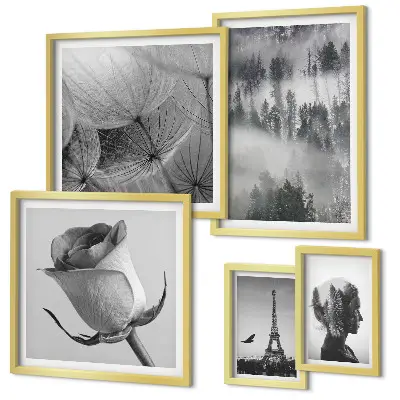 Set di quadri incorniciati paesaggio urbano naturalistico in bianco e nero