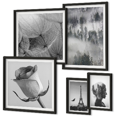 Set di quadri incorniciati città naturale in bianco e nero