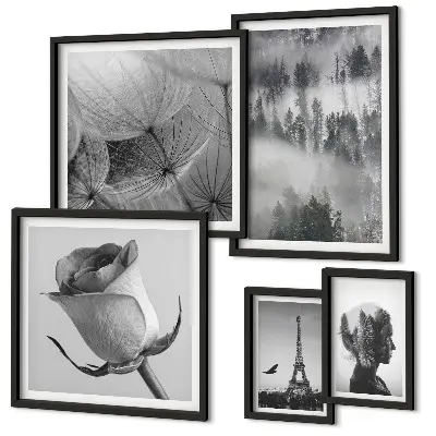 Set di quadri incorniciati paesaggio urbano naturalistico in bianco e nero