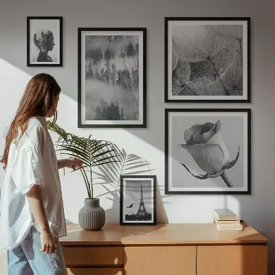 Set di quadri incorniciati paesaggio urbano naturalistico in bianco e nero