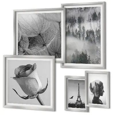 Set di quadri incorniciati paesaggio urbano naturalistico in bianco e nero
