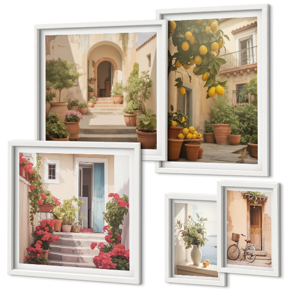 Set di 5 quadri Strade, fiori, agrumi, Provenza