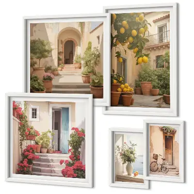 Set di 5 quadri con motivi di strade, fiori e agrumi della Provenza