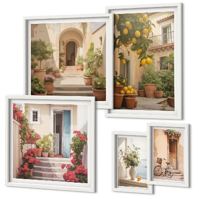 Set di 5 quadri Strade, fiori, agrumi, Provenza
