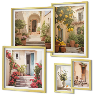 Set di 5 quadri Strade, fiori, agrumi, Provenza