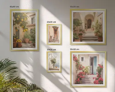 Set di 5 quadri con motivi di strade, fiori e agrumi della Provenza
