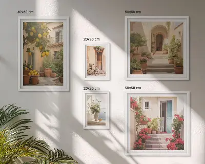 Set di 5 quadri con motivi di strade, fiori e agrumi della Provenza
