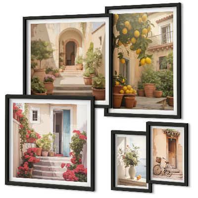 Set di 5 quadri Strade, fiori, agrumi, Provenza