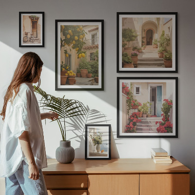 Set di 5 quadri Strade, fiori, agrumi, Provenza