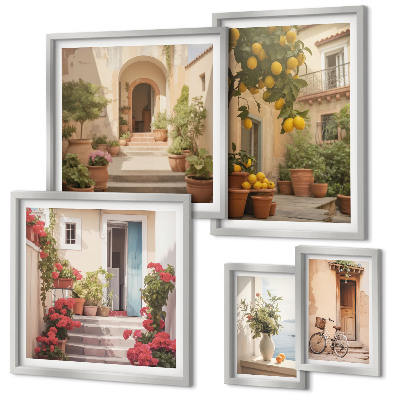 Set di 5 quadri Strade, fiori, agrumi, Provenza