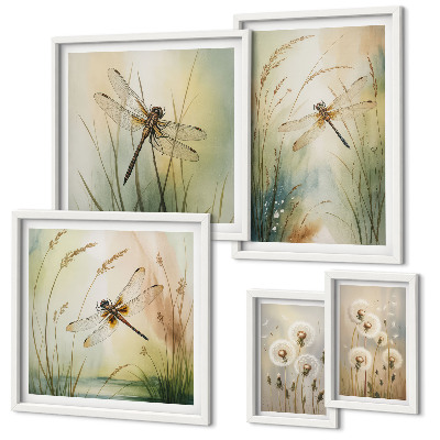 Set di 5 quadri Motivi boho naturalistici con libellule