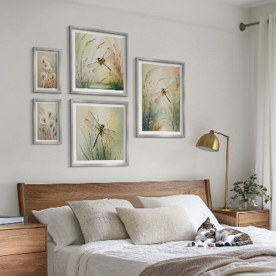 Set di 5 quadri Motivi boho naturalistici con libellule