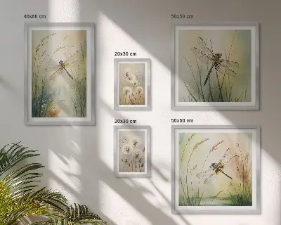 Set di 5 quadri con motivi boho naturalistici e libellule