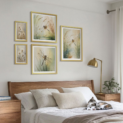 Set di 5 quadri Motivi boho naturalistici con libellule