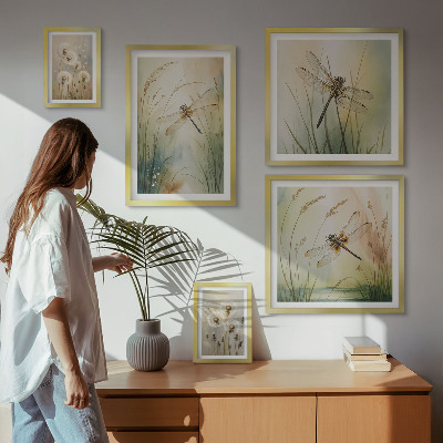 Set di 5 quadri Motivi boho naturalistici con libellule