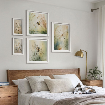 Set di 5 quadri Motivi boho naturalistici con libellule