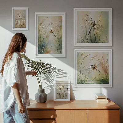 Set di 5 quadri Motivi boho naturalistici con libellule