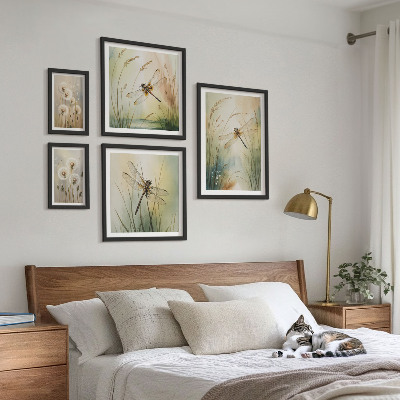 Set di 5 quadri Motivi boho naturalistici con libellule