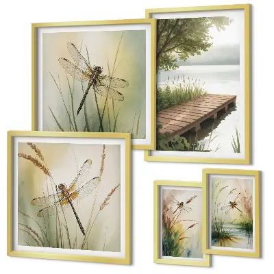 Set di quadri incorniciati paesaggi tranquilli con libellule