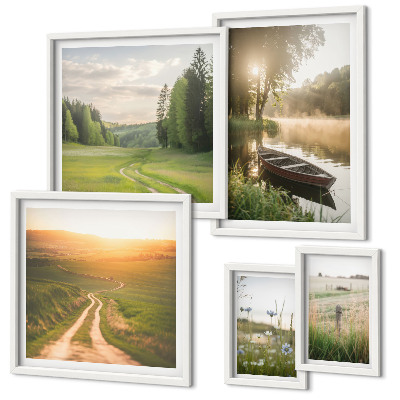 Set di 5 quadri Paesaggi di acqua e vegetazione