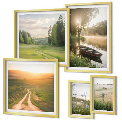 Set di 5 quadri Paesaggi di acqua e vegetazione