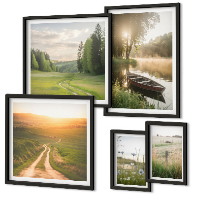 Set di 5 quadri Paesaggi di acqua e vegetazione