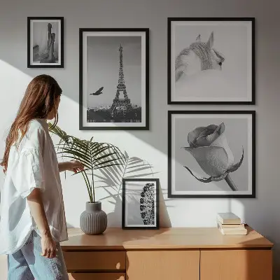 Set di 5 quadri con eleganti immagini in bianco e nero