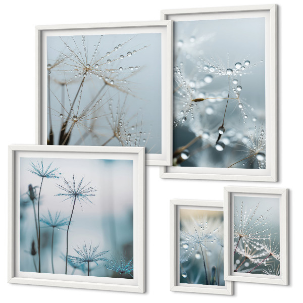 Set di 5 quadri Motivi vegetali, gocce d'acqua