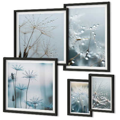 Set di 5 quadri Motivi vegetali, gocce d'acqua