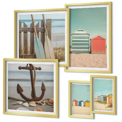 Set di 5 quadri con eleganti case sulla spiaggia