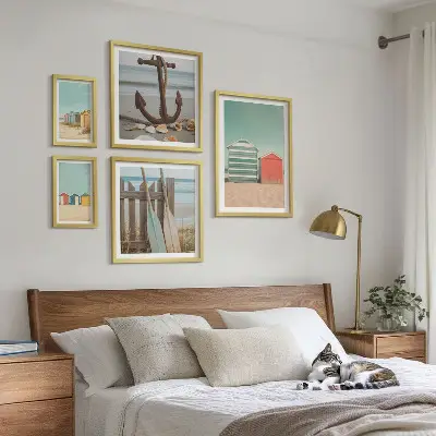 Set di 5 quadri con eleganti case sulla spiaggia
