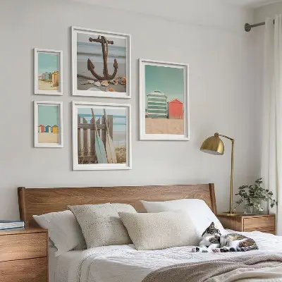 Set di 5 quadri con eleganti case sulla spiaggia