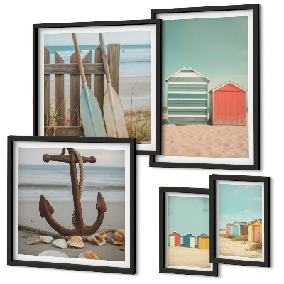 Set di 5 quadri Eleganti case sulla spiaggia