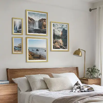 Polittico con cornice con stampa di paesaggi, cascate e spiagge