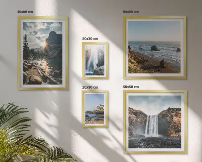 Polittico con cornice con stampa di paesaggi, cascate e spiagge