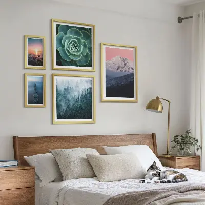 Set di 5 quadri con paesaggi di montagne e mare in stile boho