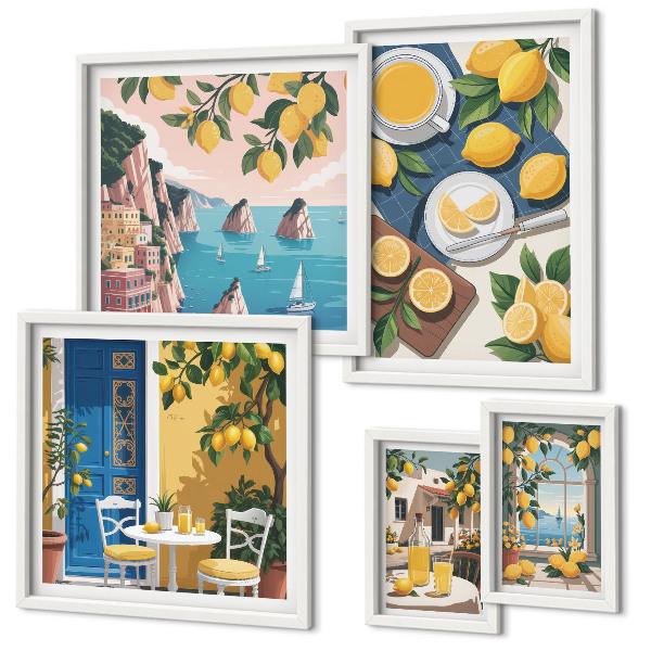 Set di quadri incorniciati Freschezza di limone, stile boho estivo