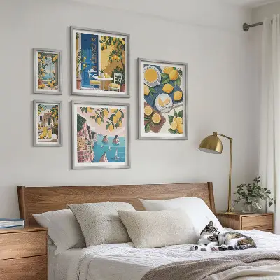 Set di quadri incorniciati con stampa a tema freschezza di limone in stile boho estivo