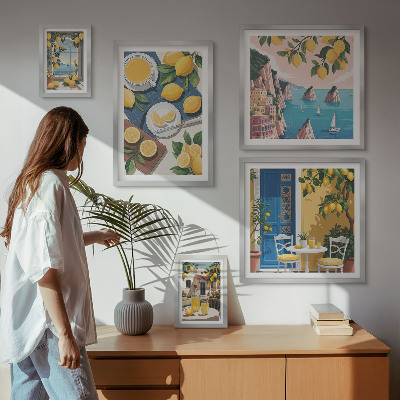 Set di quadri incorniciati Freschezza di limone, stile boho estivo