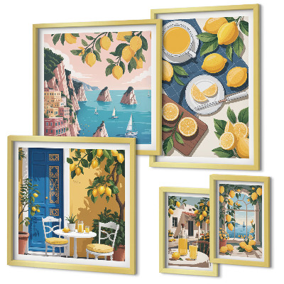 Set di quadri incorniciati Freschezza di limone, stile boho estivo