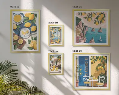 Set di quadri incorniciati con stampa a tema freschezza di limone in stile boho estivo