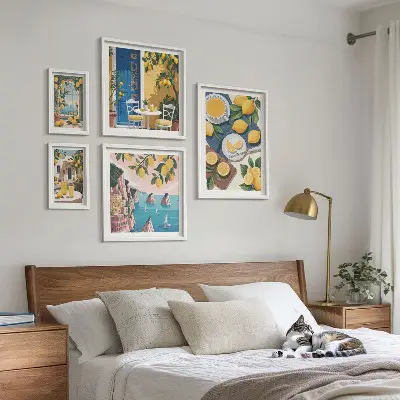 Set di quadri incorniciati con stampa a tema freschezza di limone in stile boho estivo