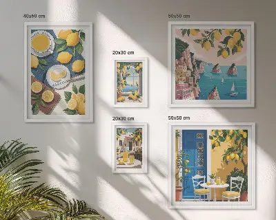 Set di quadri incorniciati con stampa a tema freschezza di limone in stile boho estivo
