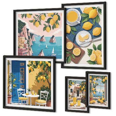 Set di quadri incorniciati Freschezza di limone, stile boho estivo