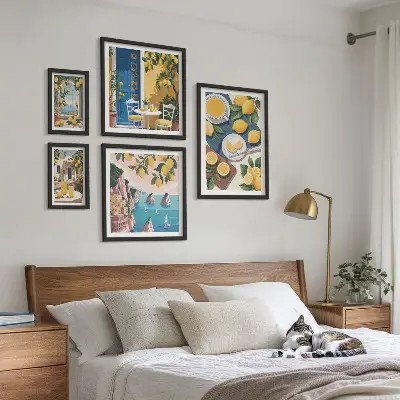 Set di quadri incorniciati con stampa a tema freschezza di limone in stile boho estivo