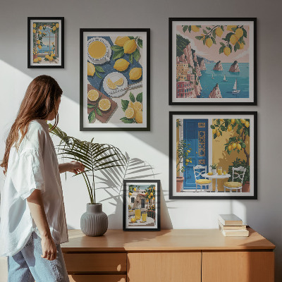 Set di quadri incorniciati Freschezza di limone, stile boho estivo