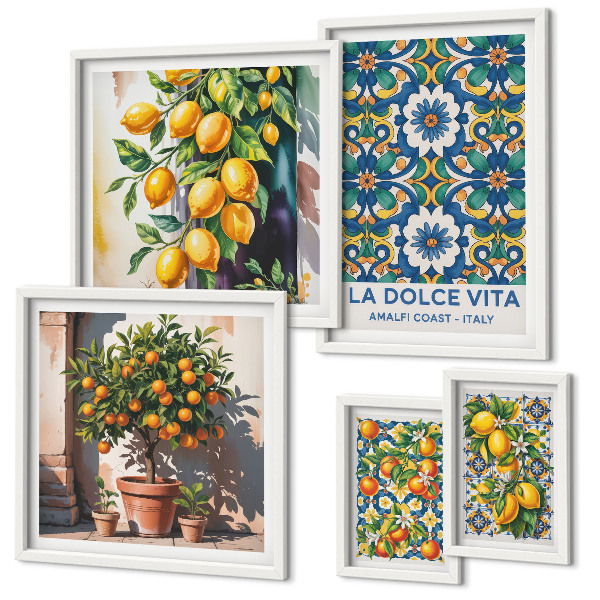 Set di 5 quadri decorazioni in stile amalfitano con agrumi italiani