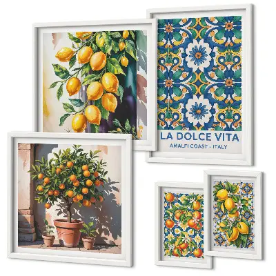 Set di 5 quadri con decorazioni in stile amalfitano e agrumi italiani