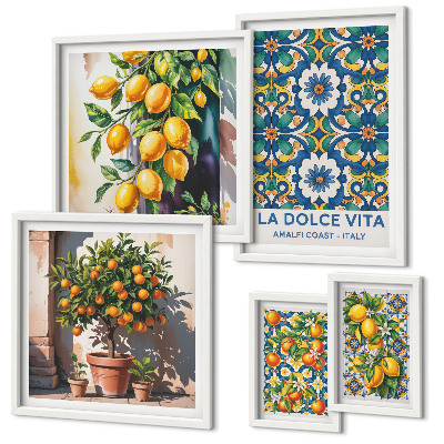 Set di 5 quadri decorazioni in stile amalfitano con agrumi italiani