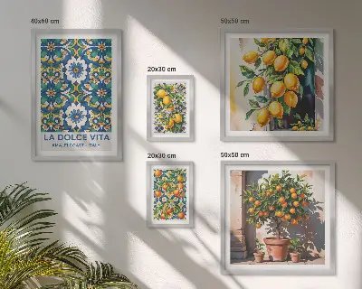 Set di 5 quadri con decorazioni in stile amalfitano e agrumi italiani